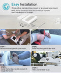 RTA-54 Minn Kota composite quick-release mounting plate kit; four-step installation collage showing outer motor plate and inner deck plate.