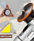 Ten Pack Hella Durable Carbide Chamfering Tool Bits For Pneumatic Mini Bevelers Plus Lathe Turning Inserts shown with R.5 arc angle.