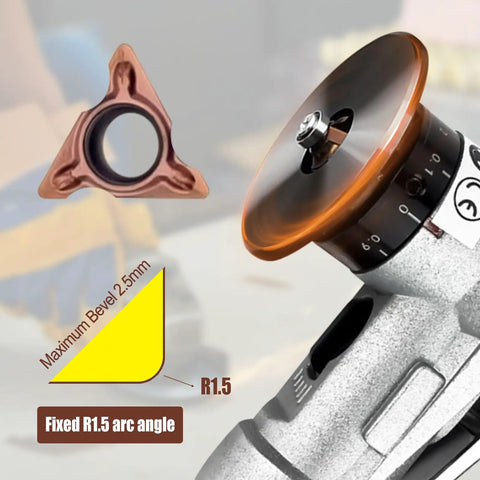 Ten Pack Hella Durable Carbide Chamfering Tool Bits For Pneumatic Mini Bevelers Plus Lathe Turning Inserts shown with R.5 arc angle.