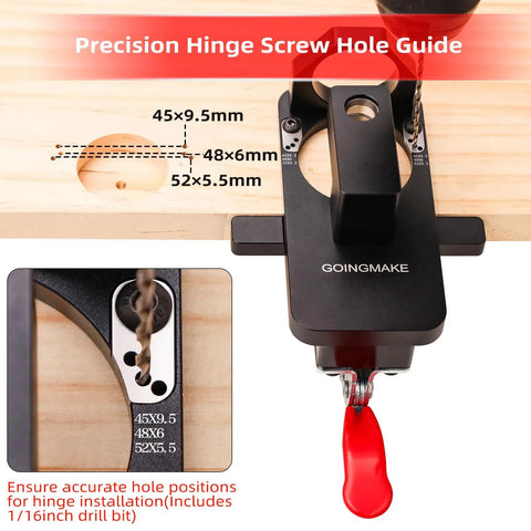 Compact Metal Concealed Hinge Jig With Quick Clamp For 35mm Cabinet Hinges, Drill Guide With Dust Adapter For Accurate Cabinet Door Mounting