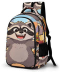 Burger Raccoon City Street Print Backpack For Men And Women with fun raccoon graphic, unisex large capacity daypack.