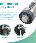Dual-function spray head of Single Hole Stainless Steel Kitchen Faucet With Pull Down Sprayer And LED Temperature Indicator