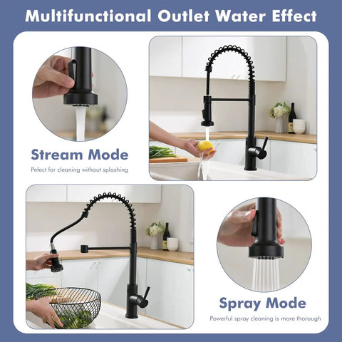 Matte Black Touchless Kitchen Faucet With Motion Sensor Hands Free Operation Pull Down Sprayer Stream and Spray Modes