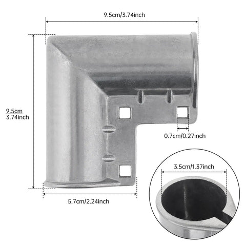 Front view of 4 Pack Aluminum Gate Corner Elbows For Chain Link Fences, 90 Degree Angle Connector For 1-3/8 Inch Outer Diameter Pipe