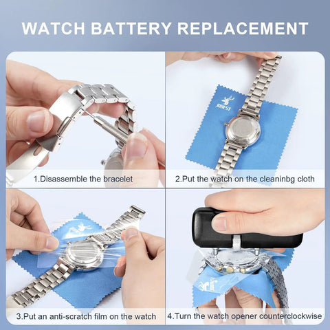 DIY Friendly Watch Back Opener Kit With Adjustable Wrench for Battery Replacement Steps