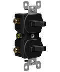 Duplex Double Toggle Light Switch For Home Use, Single Pole, Side Wiring, Copper Wire Only, Grounding Screw, 15A 120V, UL Listed