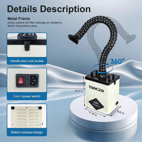 Heavy Duty Soldering Fume Extractor With 105W Motor Delivers 260 M3 Per Hour Airflow With 3 Stage Filtration 10 Fan Speeds