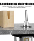 Cool Pro Carbide Router Bit With Tapered Ball Nose For Woodworking pros, 1/2 Inch Shank on a marble surface next to a wooden block.