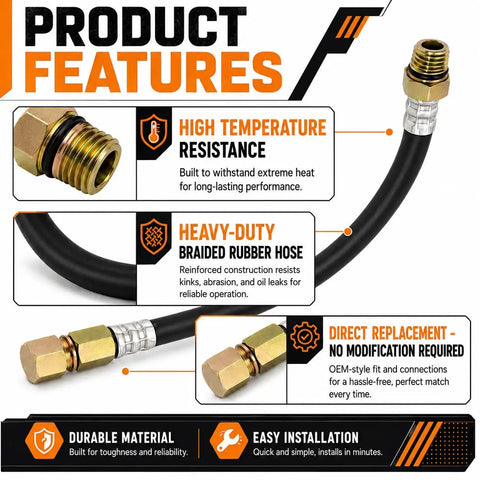 Beefed Up Flex Drain Oil Hose For FR730V FR691V Engines, braided rubber hose showing high temperature resistance features.