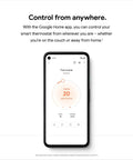 Mobile app interface showing Nest Thermostat Smart Home Thermostat With WiFi Programmable Scheduling And Remote Control For Easy Home Comfort Energy Star Certified Snow Finish Renewed Condition Quick 30 Minute Install Works With Your Heating And Cooling System.