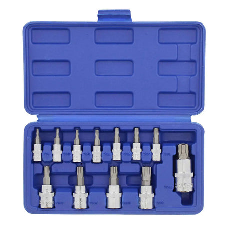 Open blue case showing Torx Plus Socket Set 5 Star Tamper Proof Bits 12 Piece Torx Bit Socket Kit For Cars And Trucks, pro gear