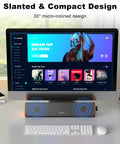 R50 Bluetooth PC Sound Bar For Desktop Monitor, USB Powered, 3.5mm Audio with slanted compact design under screen