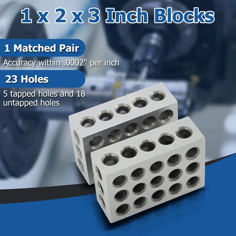 WFLNHB 1-2-3 machinist blocks, matched pair, 1 x 2 x 3 in, 23 holes
