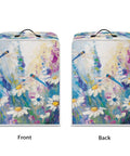 Slick Dragonfly Daisy Print Kitchen Appliance Cover With Heavy Duty Carry Handle Totally Dust Proof And Waterproof Polyester Shield for coffee makers and mixers, front and back views.