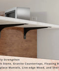 Gladiator Series Low Profile Heavy Duty Shelf Brackets 500 Lb Capacity supporting granite countertop, discreet design.