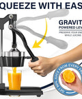 Extra Large Cast Iron Juicer Hand Press Citrus Squeezer with gravity lever. Ideal for fresh orange, pomegranate, and lemon juice.