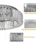 Detailed view of Crystal Ceiling Light Chandelier LED Flush Mount With Three Color Temperatures, showcasing premium crystal and solid ceiling plate.