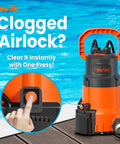 Orange Submersible Sump Pump With Smart Water Sensor Auto On Off And Manual Auto Modes One Third HP 2790 GPH for poolside use
