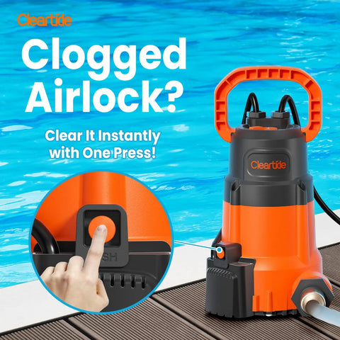 Orange Submersible Sump Pump With Smart Water Sensor Auto On Off And Manual Auto Modes One Third HP 2790 GPH for poolside use