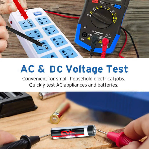 Essential Digital Multimeter For DIYers And Pro Techs With TRMS 4000 Counts testing battery and power strip