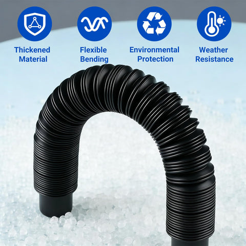 Flexible black PPE tube from Rain Barrel Hose Connector Kit With Downspout Diverter Links Rainwater Overflow And Stores More Water.