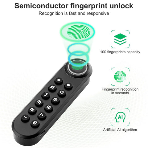 Smart Biometric Cabinet Lock With Fingerprint Password And USB Key, showcasing keypad and fingerprint recognition features.