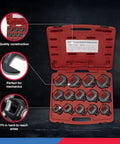 Crowfoot Wrench Set 1/2 Inch Drive SAE Jumbo Size 1-1/16 to 2 Inch Cr-Mo 14 Piece for Heavy Machinery in red case