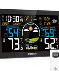 All In One Weather Station With Wireless Indoor Outdoor Sensor 7.5 Inch HD VA Display Digital Thermometer Accurate Temperature And Humidity Readings Weather Forecast Atomic Clock Remote Sensor Easy Home Weather Monitoring, featuring colorful display and remote sensor.