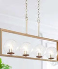 Gold Chandelier 4-Light Modern Light Fixture For Kitchen Island 30-Inch Linear Mid Century Style With Seeded Glass Globe Shades