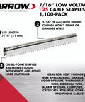 Heavy Duty T25 Round Crown Staples For Cable And Low Voltage Wiring 1100 Pack Leg Length 7 16 Inch Crown Size 5 16 Inch