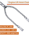 Engine lift chain, 34-inch heavy-duty steel with flat end plates; 1,000 lb max load.