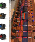 Round LED Toggle Switch 12V Car Truck Rocker On Off Control With 2 Pole SPST Design, 20A DC Circuit, Multicolor LEDs on wood panel