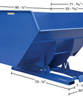 Heavy Duty Steel Self Dumping Hopper Forklift Tote Bucket Attachment Five Cubic Yards Six Thousand Lb Capacity Automatic Side Dumper side view with dimensions.