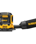 Side view of 20V Max XR Brushless Cordless One Quarter Sheet Variable Speed Sander Tool Only with dust bag attachment