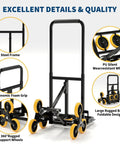 Heavy Duty Stair Climbing Cart Foldable Hand Truck With 6 Wheels For Moving Heavy Loads Up Stairs Without Straining Collapsible Design For Easy Storage In Trunk Or Closet Ready To Roll Anywhere., steel frame, foldable stair climbing cart with PU wheels and foam grip