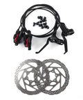 Bolany MTB hydraulic disc brake set with black aluminum levers; includes rotors and mounting hardware