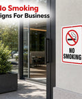 Heavy Duty No Smoking Signs For Business And Restaurants, 10 X 7 Inch Aluminum Metal No Vaping Wall Plaque With Rounded Edges, Rust Free Easy Hang Indoor Outdoor 4 Pack on entrance wall.