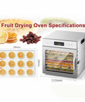 Built Tough Eight Tray Food Dehydrator Large Capacity Machine With Stainless Steel Racks on countertop with fruit trays.