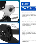 Close-up of Handy Two In One Wire Rope Crimping And Cutting Tool For One Sixteenth To One Eighth Inch Cables With Instructions