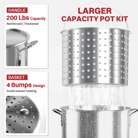 60 Quart Crawfish Boiler Outdoor Seafood Boil Kit With Dustproof Cover And 12 Inch Skimmer showing pot and basket design
