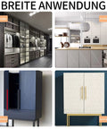 Four images showcasing furniture applications of 120 Pcs Drawer Bottom Support Brackets with Screws Plastic Drawer Wedges and Corner Brackets Repair Kit.