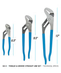 3 Piece Tongue And Groove Pliers Set With Laser Heat Treated Teeth For Lock Tight Grip Built Tough In High Carbon Steel sizes 6.5, 9.5, 12 inch