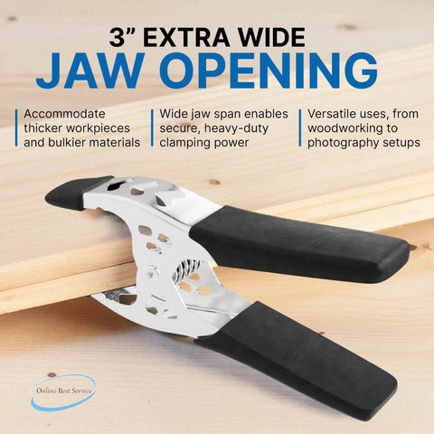 Heavy Duty 6 Inch Spring Clamps 4 Pack, Large 3 Inch Jaw Opening, Black Metal Clips clamping woodwork securely