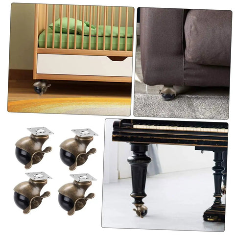 Tough Vintage Brass Furniture Casters 2 Inch Swivel Wheels Universal Heavy Duty Roller Kit in use on various furniture types.