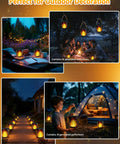 Four Pack Solar Lanterns With Flickering Flame, Outdoor Waterproof Hanging Lights illuminating party and pathway at night
