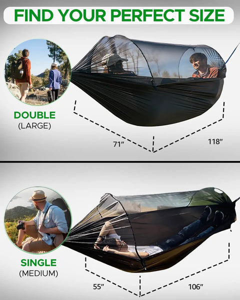 Camping Hammock With Spacious Net For Indoor Or Outdoor Use Solo Or Duo Comfort 106x55 or 118x71 inch shown with people lounging