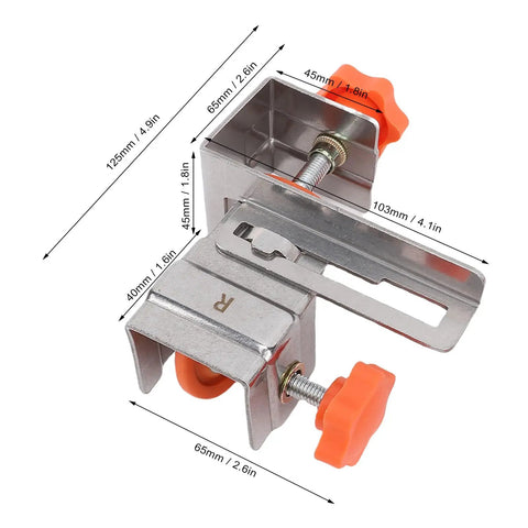 Large Adjustable Stainless Steel Drawer Panel Fixing Clamps Heavy Duty Installation Fixture with Knockout Grip, showing dimensions and details.