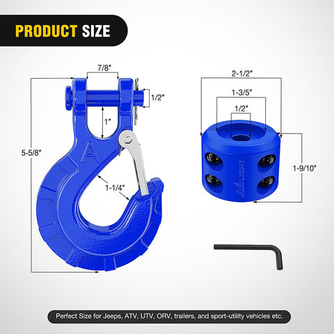 Forged Steel Winch Hook Set 3/8 Inch Grade 70 Safety Latch Clevis Slip Hook With Cable Stopper And Allen Wrench Included