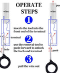 Operating steps for 70 Piece Terminal Removal Tool Set With Pin Extractor For Most Connector Terminals Durable Stainless Steel And Plastic Removal Kit Adjustable Needle Width Simple Yet Robust Pin Puller For Electronics And Automotive Wiring