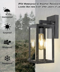 Rugged Outdoor Wall Light Sconce Waterproof Exterior Fixture In Black With Clear Glass Shade No Rust E26 Socket